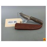 Damascus Style Steel Blade Knife with Leather Sheath