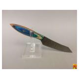 Handcrafted Damascus Style Steel Knife with Colorful Wooden Handle