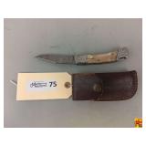 Folding Knife with Damascus Blade and Sheath