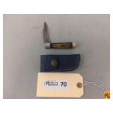 Pocket Knife with Wood Handle and Sheath