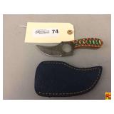 Handmade Damascus Style Steel Finger Hole Knife with Sheath