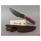 Damascus Style Steel Knife with Leather Sheath