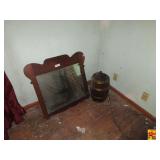 Vintage Dressor Mirror & Wood Barrel (Umbrella Stand)