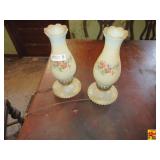 (2) Vintage Milk Glass Fresser Hurricane Lamps