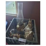 Oil Lamp, Figurine, and Other Glass Items