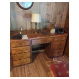Wood Desk With Contents