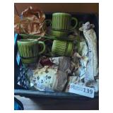 Collection of Green Mugs, Pitchers and Vintage Portable Record Player