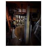 Large Lot Of Screws & MIsc. Hardware, Wood Bin, (2) Clothes Line Post