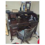 Vintage Roll Top Desk & Chair (Contents Not Included)
