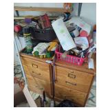 2 Wooden 2 Drawer Filing Cabinets & Contents on Top