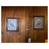 Two Framed Rose Art Prints with Oval Mat