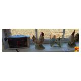 Contents on Window Sill: 2 Chicken Figurines, Love Plaque & Digital Clock