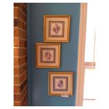 Three Framed & Matted Pictures depicting Rose Floral & Birds