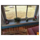 Two Bird Figurines & Faux Plant