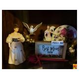 Contents of Shelf in Entertainment Center: Figurines, Decorative Plate & More