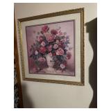 Large Framed Home Interior Floral Print & (3) Smaller Floral Prints