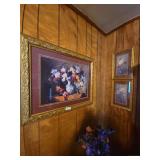 Home Interiors Framed Print of a Floral Still Life & Two Smaller Floral Prints