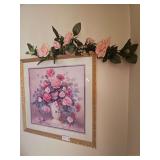 Vintage Home Interiors Framed Print Featuring Pink & Red Roses by D.Giacomo & Rose Vine on top