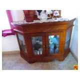 Wooden Curio Cabinet with Glass Doors & Matching Hanging Mirror (Contents on top sold in lot 113 and contents in cabinet sold in lot 114)