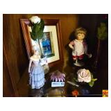Contents of Shelf in Entertainment Center: Faux Flowers, Figurine, Doll (Family Photo Not Included)