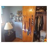 Bedroom Furnishings: Lamp, Shelves with Figurines, Closet with Ties