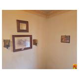 Framed Art, Wall Sconces, and Small Mirror