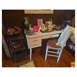 Desk with Wash Basin Set, Chair, and Assorted Items