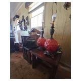 Two End Tables, Radio, 2 Antique Lamps