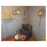 Wall Mounted Straw Hat with Lace and Flower Decoration