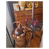 Metal Plant Stand with Candle Holders and Decorative Chicken Basket