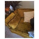 Gold Upholstered Sofa and Clothing Lot