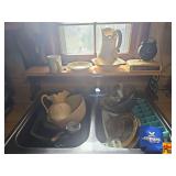 Assorted Home Goods: Pitchers, Plates, Radio Clock, and More