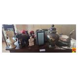 Vase, Candle Holders, Bust, Trinkets, and Records