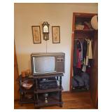 Magnavox TV with Rolling Stand, Emerson AS2609 Radio/Cassette Player, and Assorted Home Goods