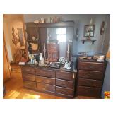 Large Wood Dresser with Hutch and Side Chest