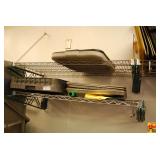 Commercial Kitchen Rack with Assorted Pans and Equipment