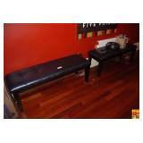Pair of Black Faux Leather Tufted Benches