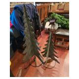 Assorted Holiday Decorations: Metal Trees, Wreath, Ornaments and Lighted Presents