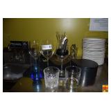 Restaurant/Bar Supply Lot - Various Glasses, Plates, and Organization Basket