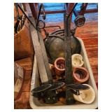 Mixed Lot: Candle Holders, Glass Globe, & Pottery