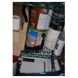 Assorted Paint Cans and Painting Supplies