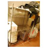 Restaurant Lot: Wire Shelf, Plates, Bins, & Linens