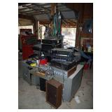 Mixed Lot of Audio Components and Metal Desk