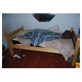 Twin Size Wooden Bed Frame with Mattress and Bedding