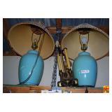 Pair of Aqua Table Lamps with Shades