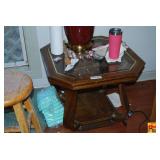 Octagonal Glass Top Wood End Table
