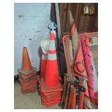 Road Construction Safety Equipment: Cones, Signs, Mesh Fence