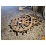 Vintage Cast-Iron Tractor Wheels with Spike Lugs