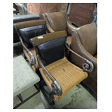 Wooden Frame Chair with Wicker Seat and Black Cushion
