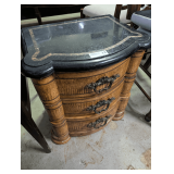 Marble-Top Wood Side Table with Drawers